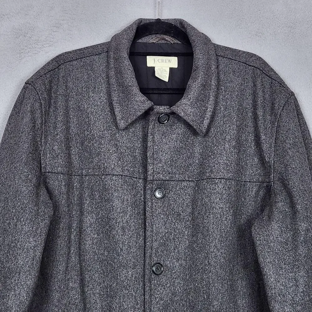J CREW University Jacket Mens XL Gray Wool Thinsulate Quilted Lined Button Front